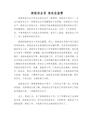 班组安全员-角色在监管