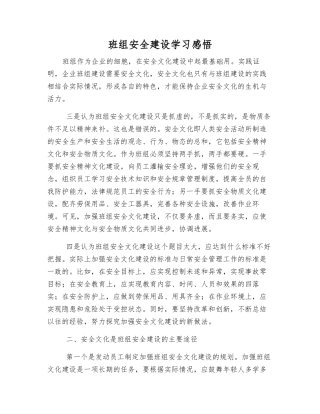 班组安全建设学习感悟