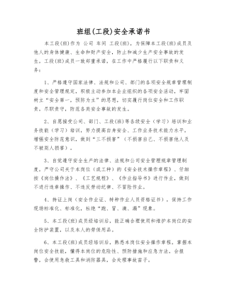 班组安全承诺书