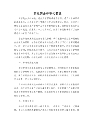 班组安全标准化管理