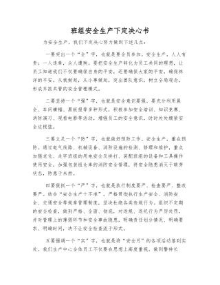 班组安全生产决心书