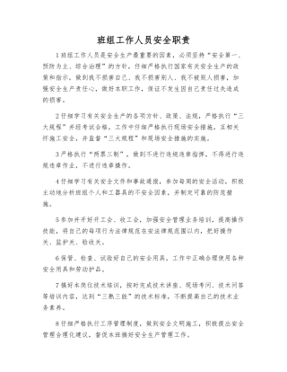 班组工作人员安全职责