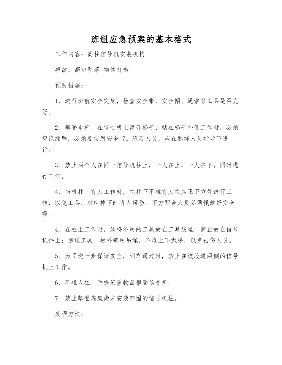 班组应急预案的基本格式_第1页