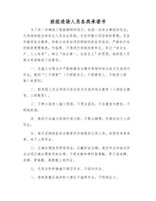 班组进场人员各类承诺书