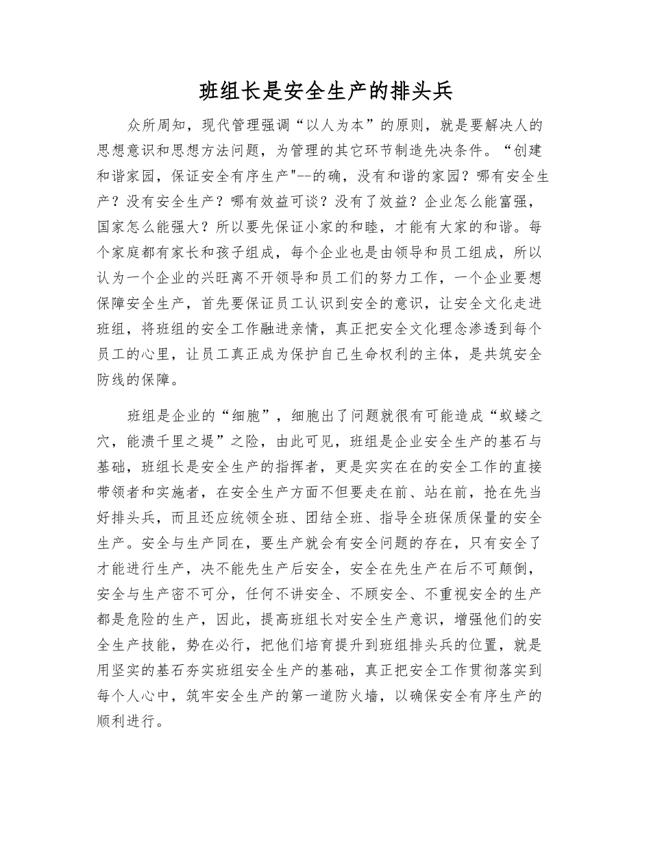 班组长是安全生产的排头兵_第1页