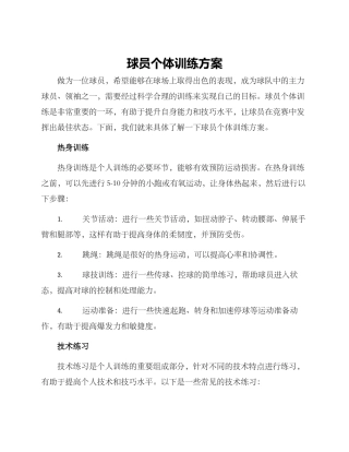 球员个体训练方案