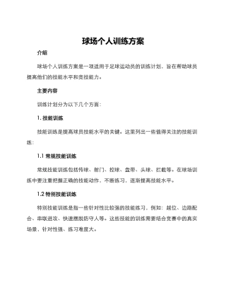 球场个人训练方案