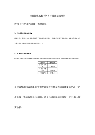 球型摄像机机RS485总线接线常识