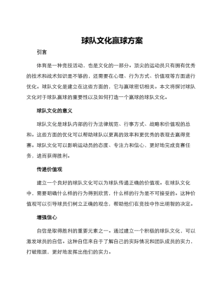 球队文化赢球方案