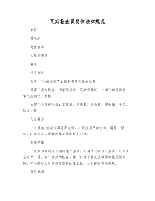 瓦斯检查员岗位规范
