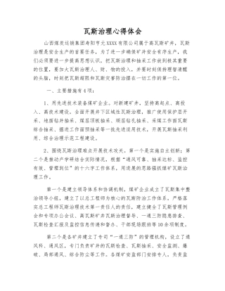 瓦斯治理心得体会