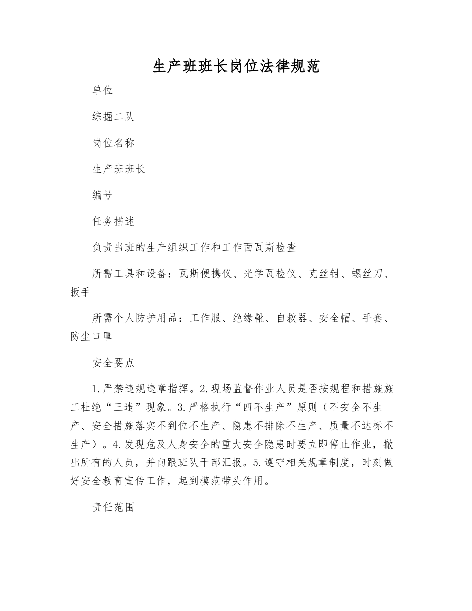 生产班班长岗位规范_第1页
