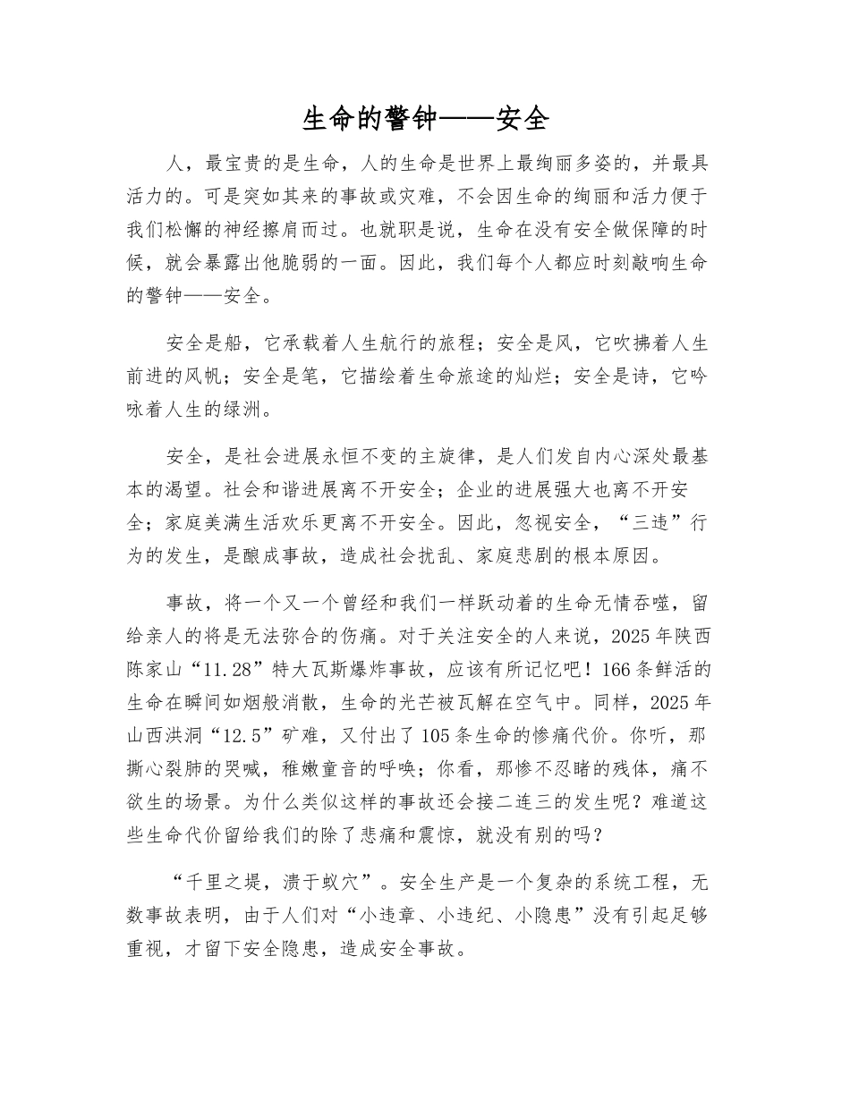 生命的警钟——安全_第1页
