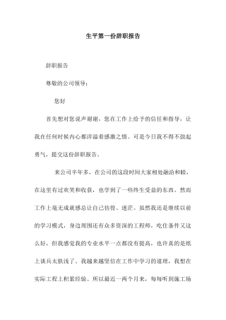 生平第一份辞职报告