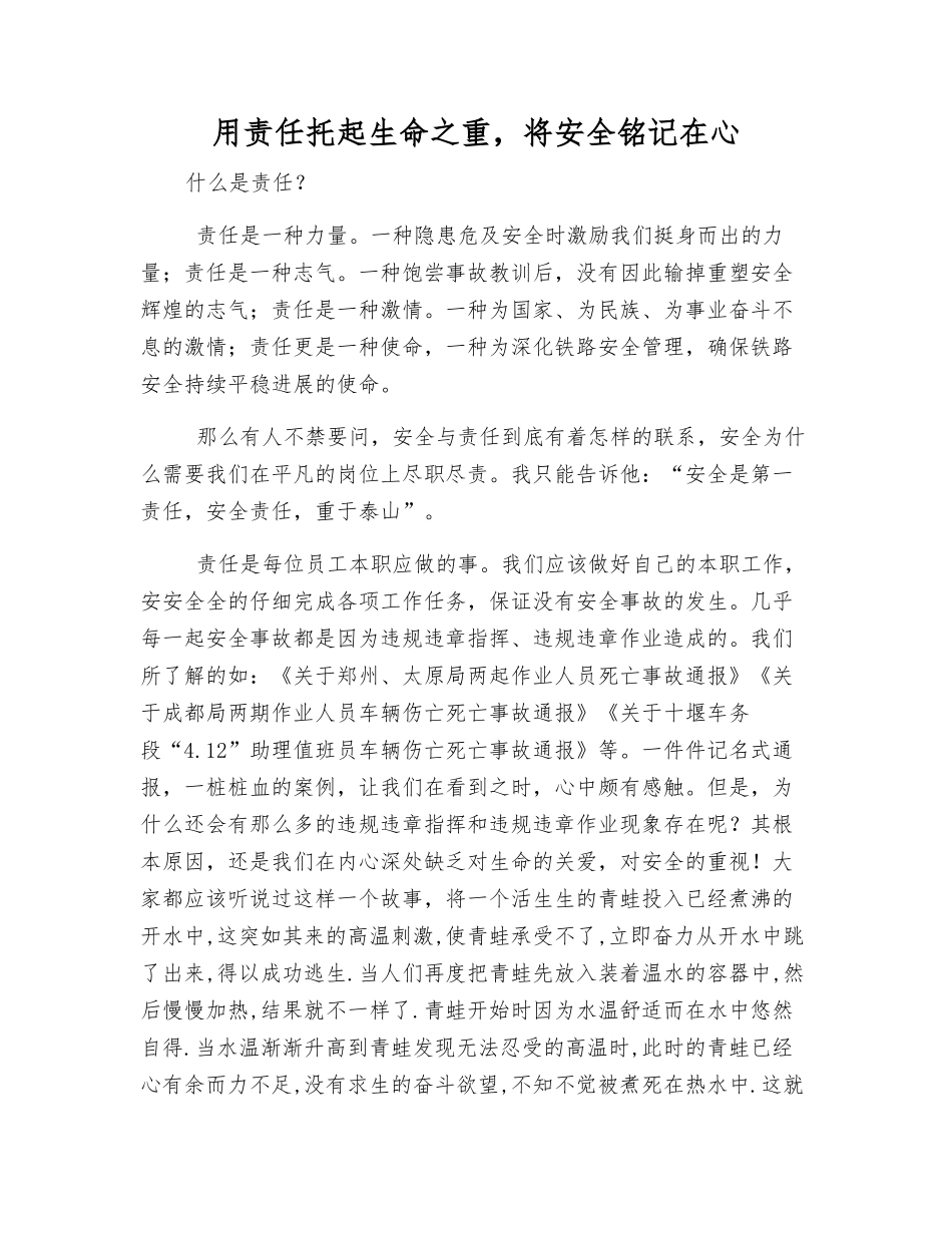 用责任托起生命之重-将安全铭记在心_第1页
