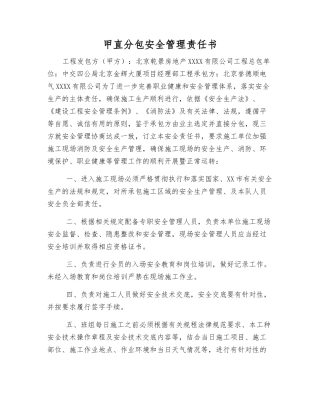 甲直分包安全管理责任书
