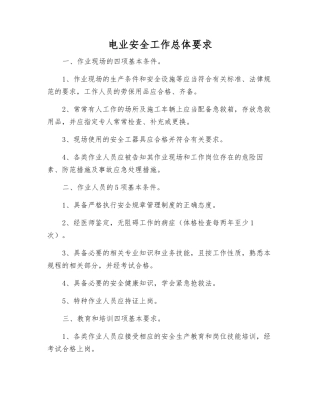 电业安全工作总体要求