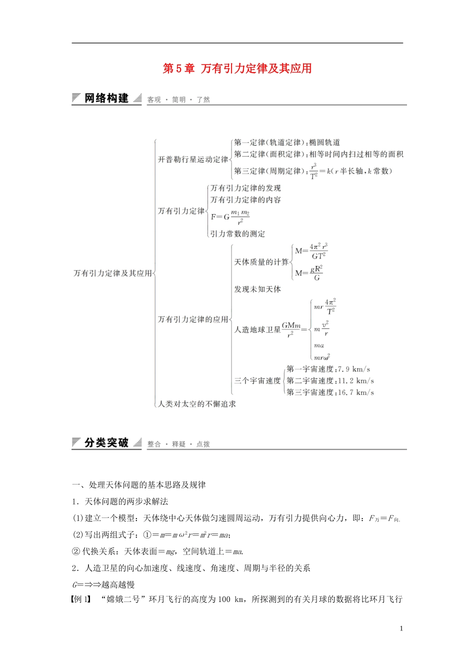 高中物理 第5章 万有引力定律及其应用整合提升学案 鲁科版必修2-鲁科版高一必修2物理学案_第1页