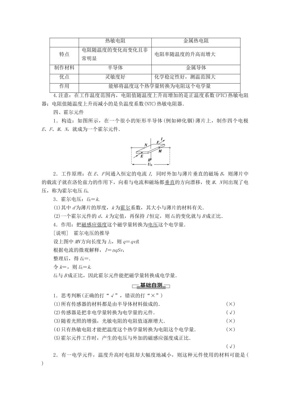 高中物理 第6章 传感器 1 传感器及其工作原理学案 新人教版选修3-2-新人教版高中选修3-2物理学案_第2页