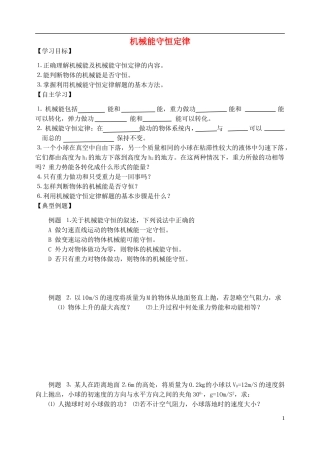 高中物理 机械能守恒定律复习学案 新人教版必修2-新人教版高一必修2物理学案