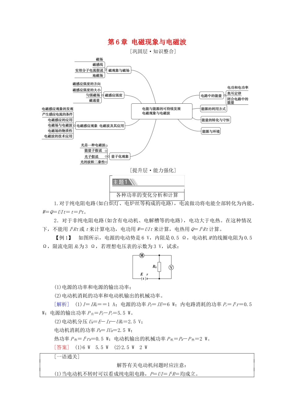 高中物理 第6章 电磁现象与电磁波 章末综合提升学案 粤教版必修第三册-粤教版高中全册物理学案_第1页