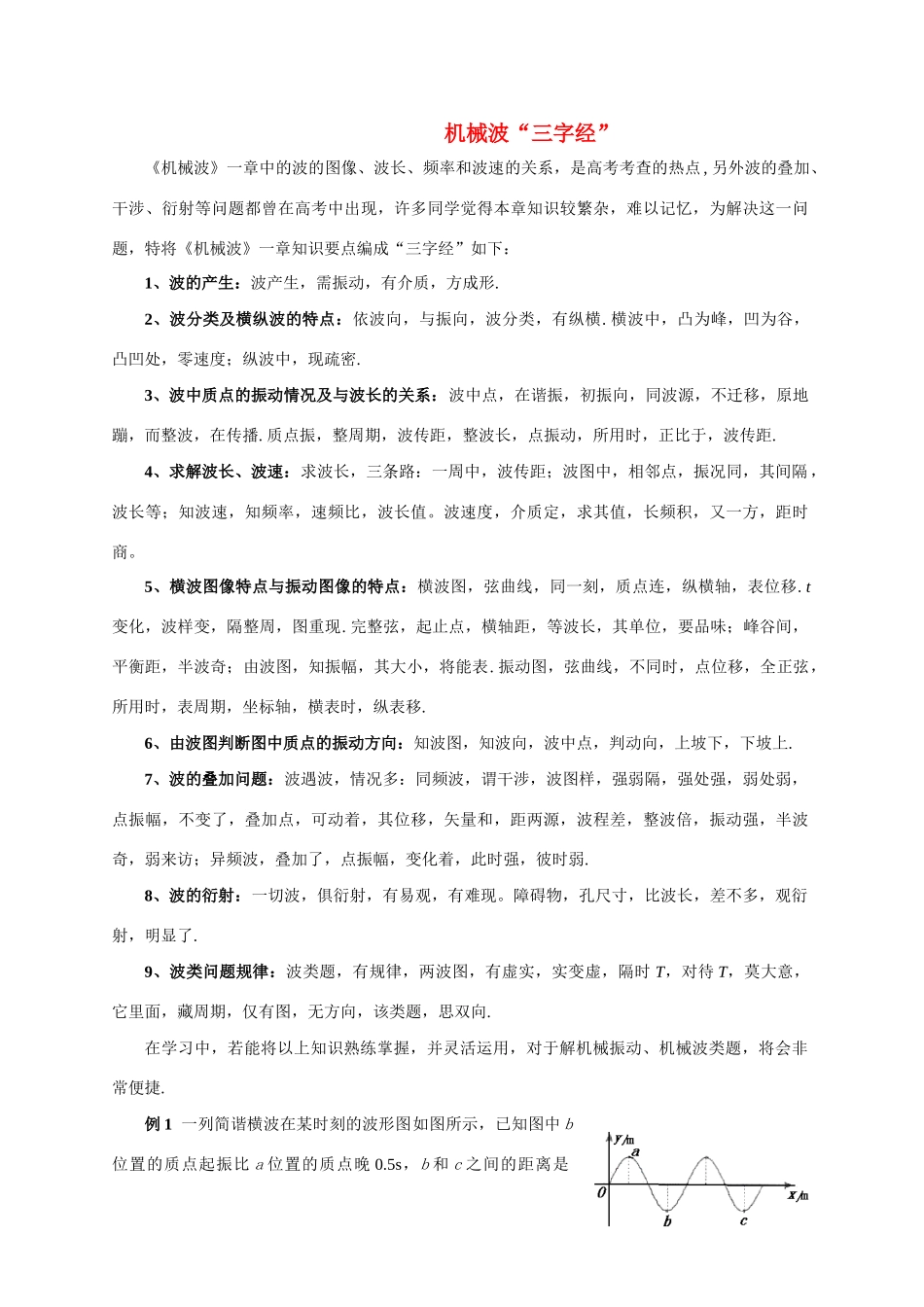 高中物理 巧编机械波三字经  新人教版_第1页