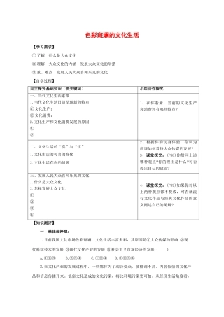 高中政治：4.8.1《色彩斑斓的文化生活》学案（新人教版必修3）