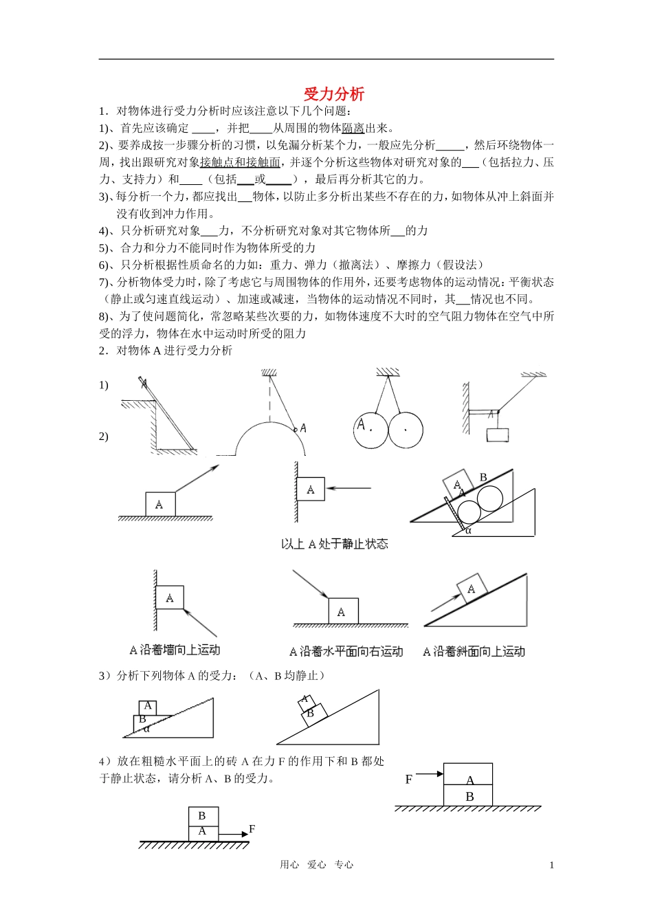 高中物理 受力分析专题学案 新人教版必修1_第1页