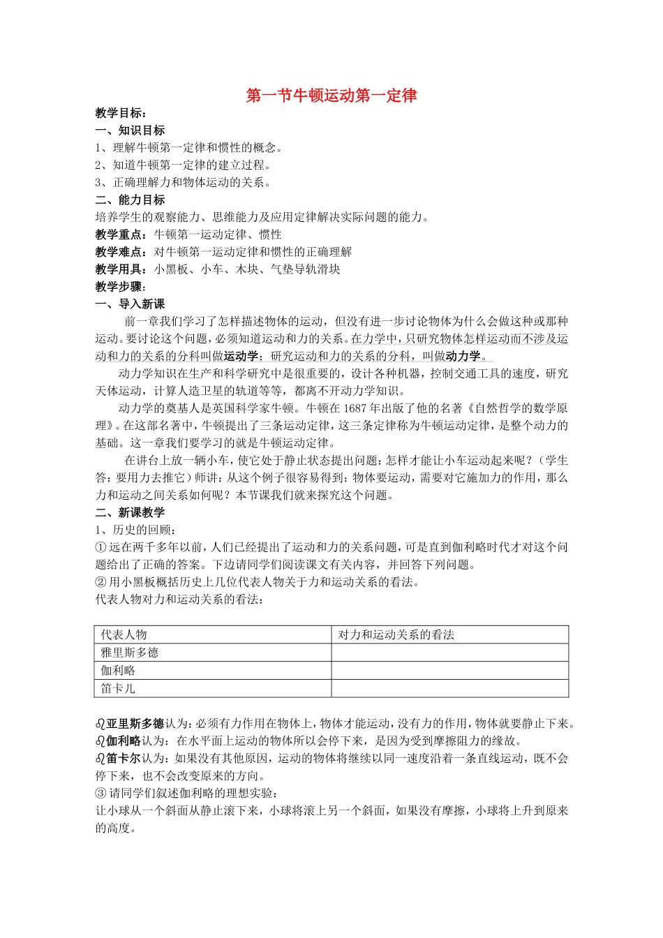 高中物理 牛顿定律 教案人教版必修一_第1页