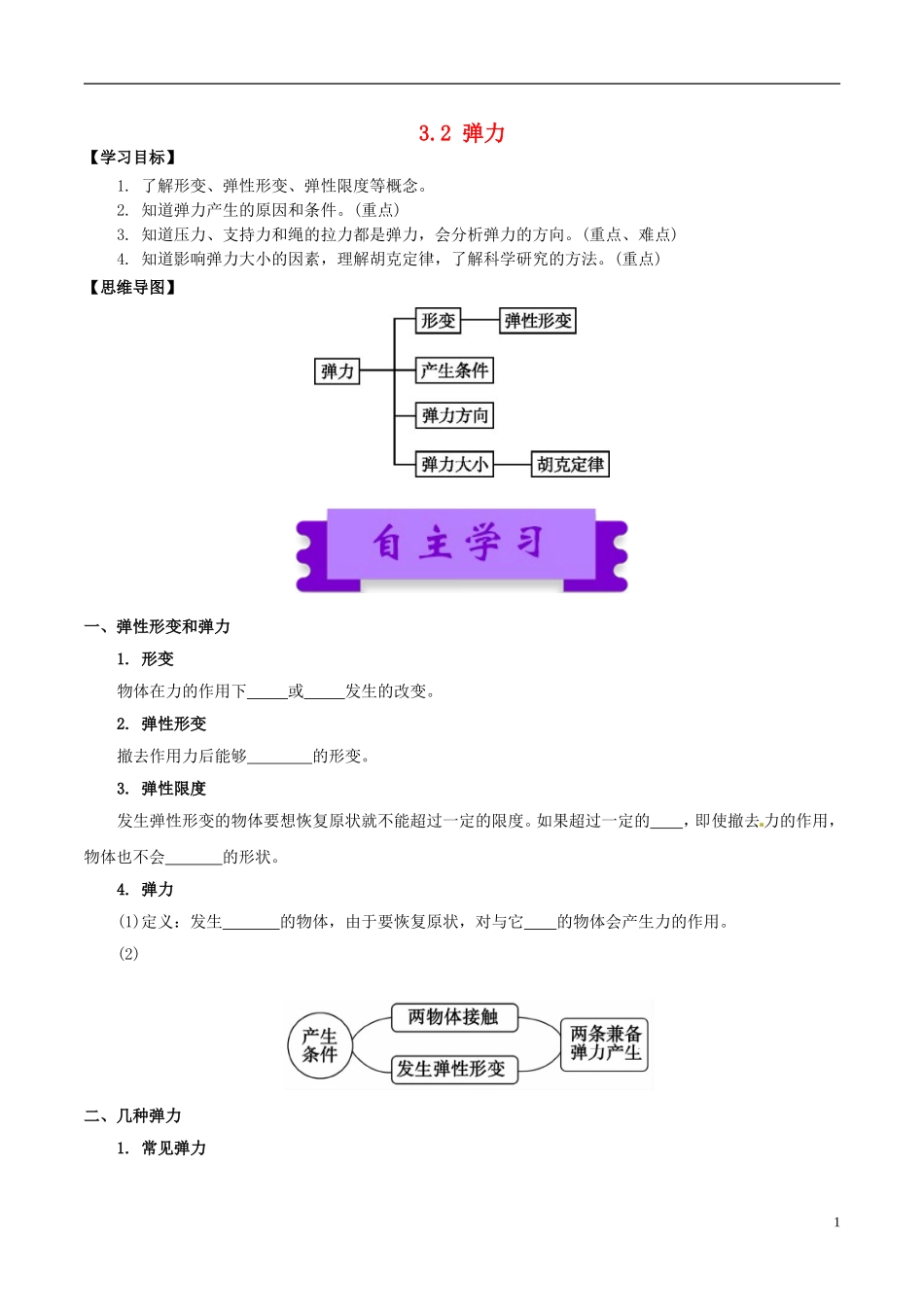 高中物理 相互作用（一）3.2 弹力学案-人教版高中全册物理学案_第1页