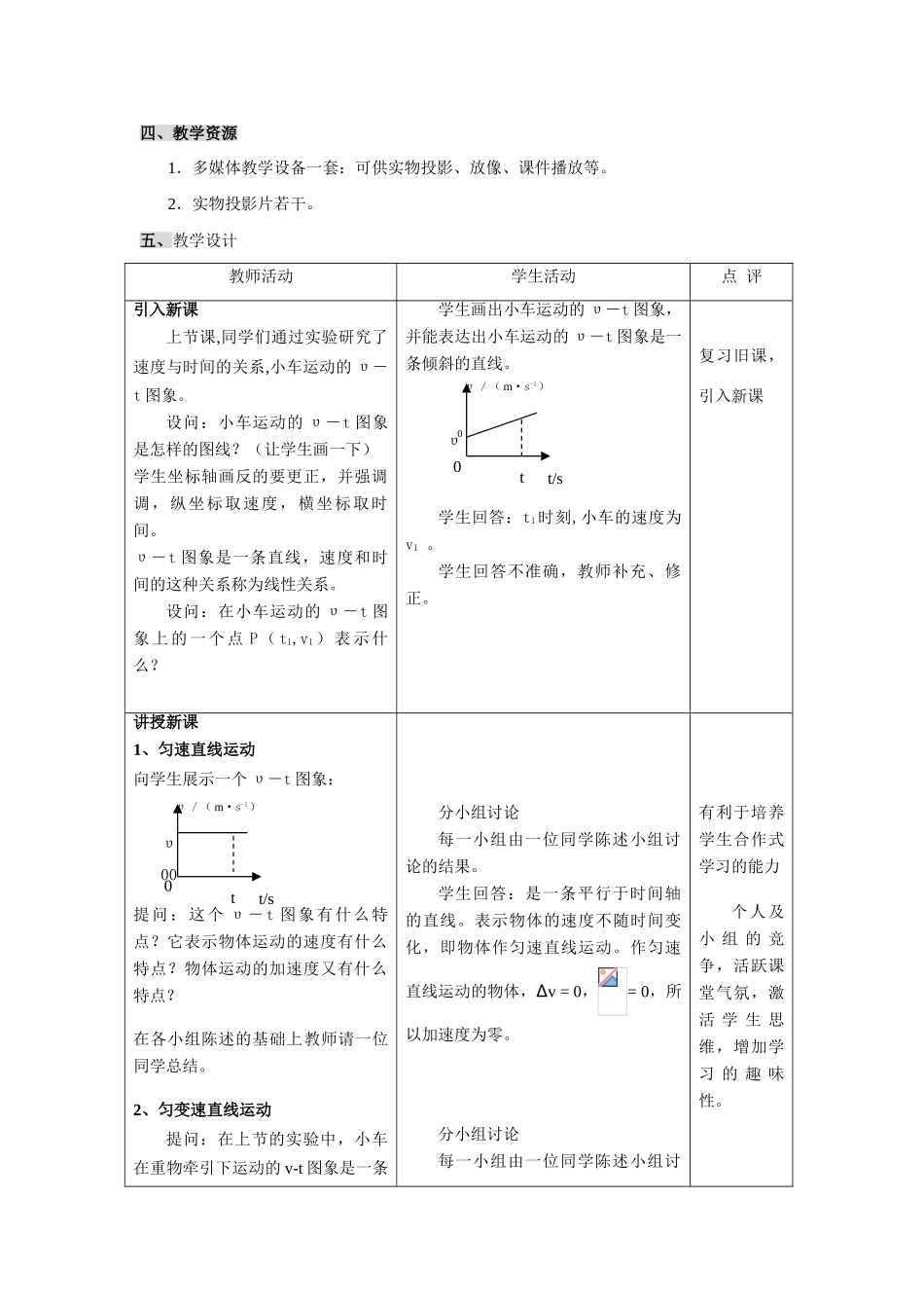 高中物理 匀变速直线运动的速度与时间的关系教案6 新人教版必修1_第2页