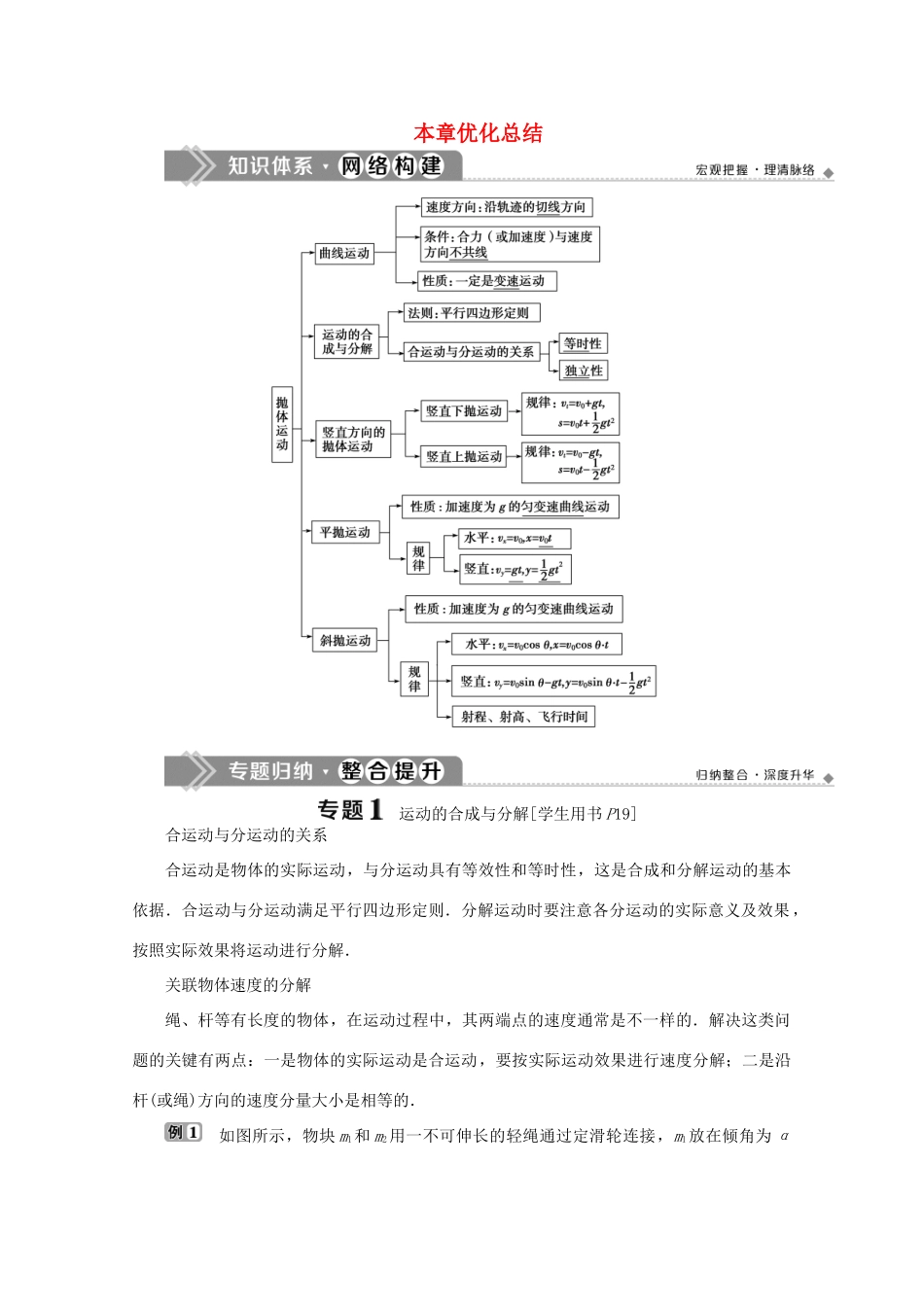 高中物理 第一章 抛体运动 优化总结学案 粤教版必修2-粤教版高中必修2物理学案_第1页