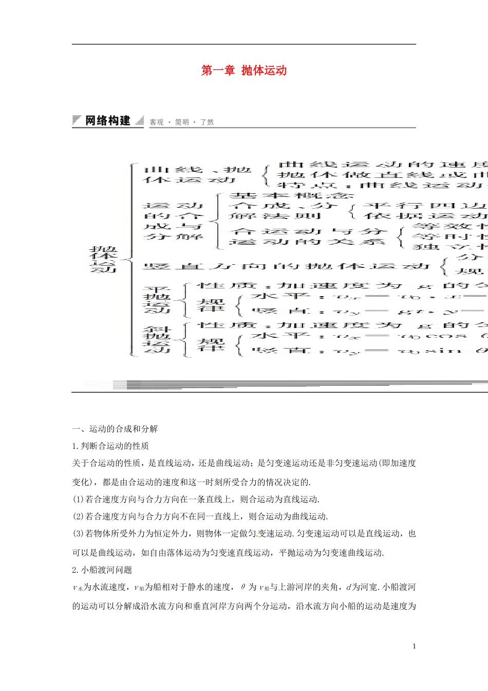 高中物理 第一章 抛体运动章末整合提升学案 粤教版必修2-粤教版高一必修2物理学案_第1页