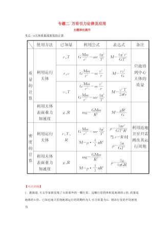 高中物理 主题深化提升 专题二 万有引力定律及应用学案 新人教版必修2-新人教版高一必修2物理学案