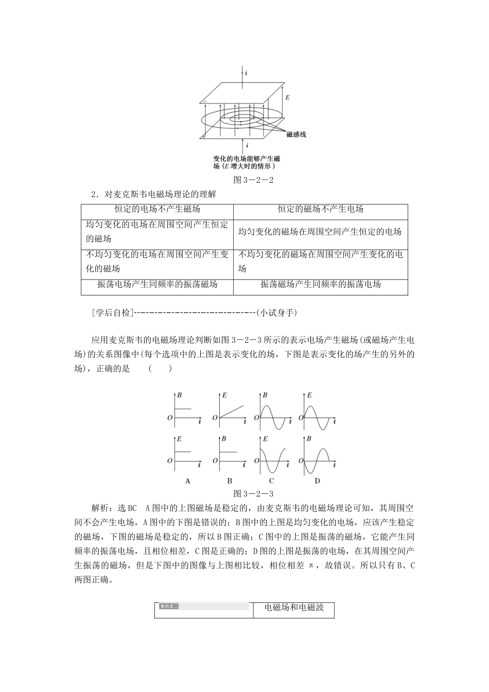 高中物理 第三章 电磁振荡 电磁波 第2节 电磁场和电磁波教学案 教科版选修3-4-教科版高二选修3-4物理教学案_第2页