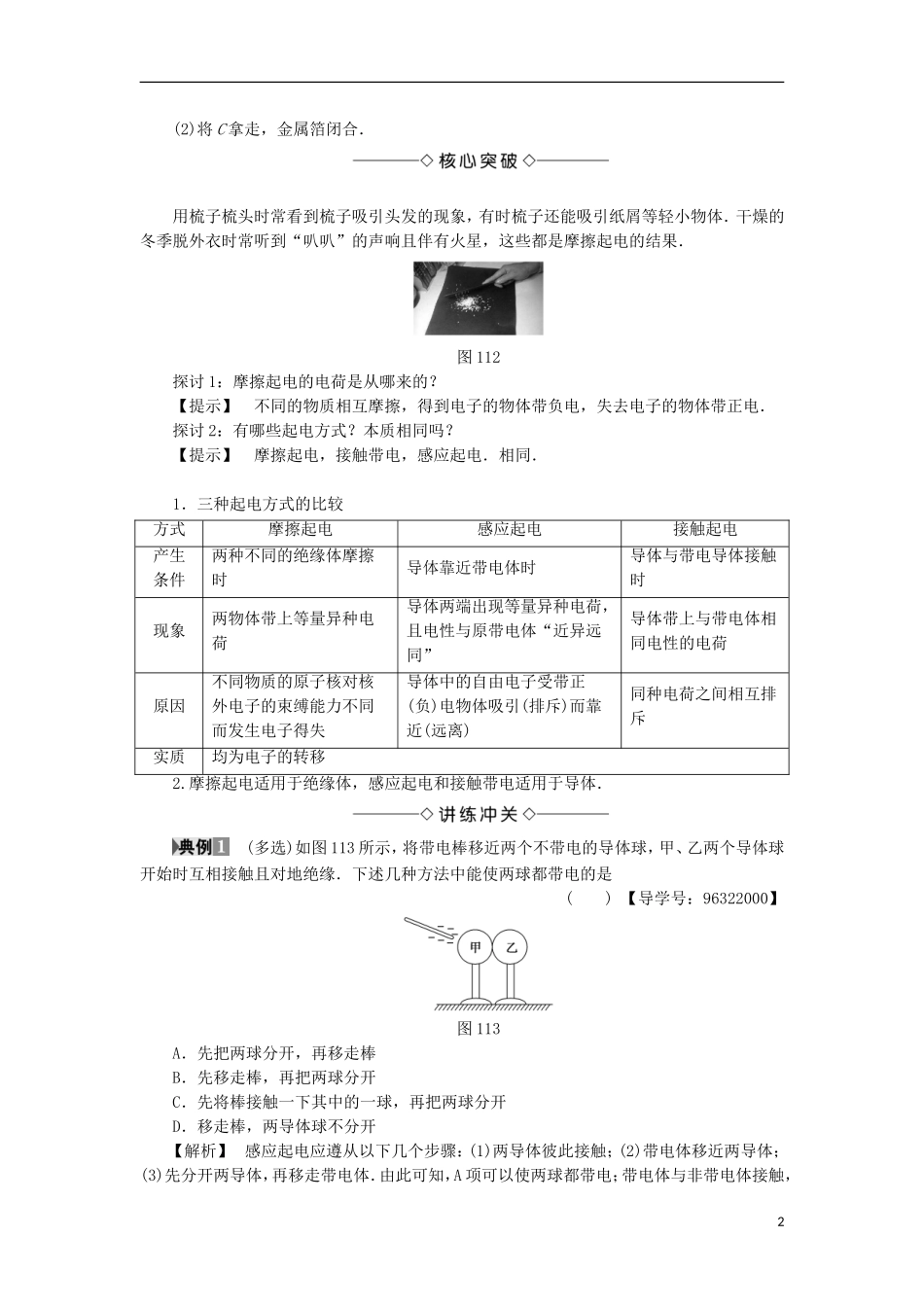 高中物理 第一章 静电场 1 电荷 电荷守恒定律学案 教科版选修3-1-教科版高二选修3-1物理学案_第2页