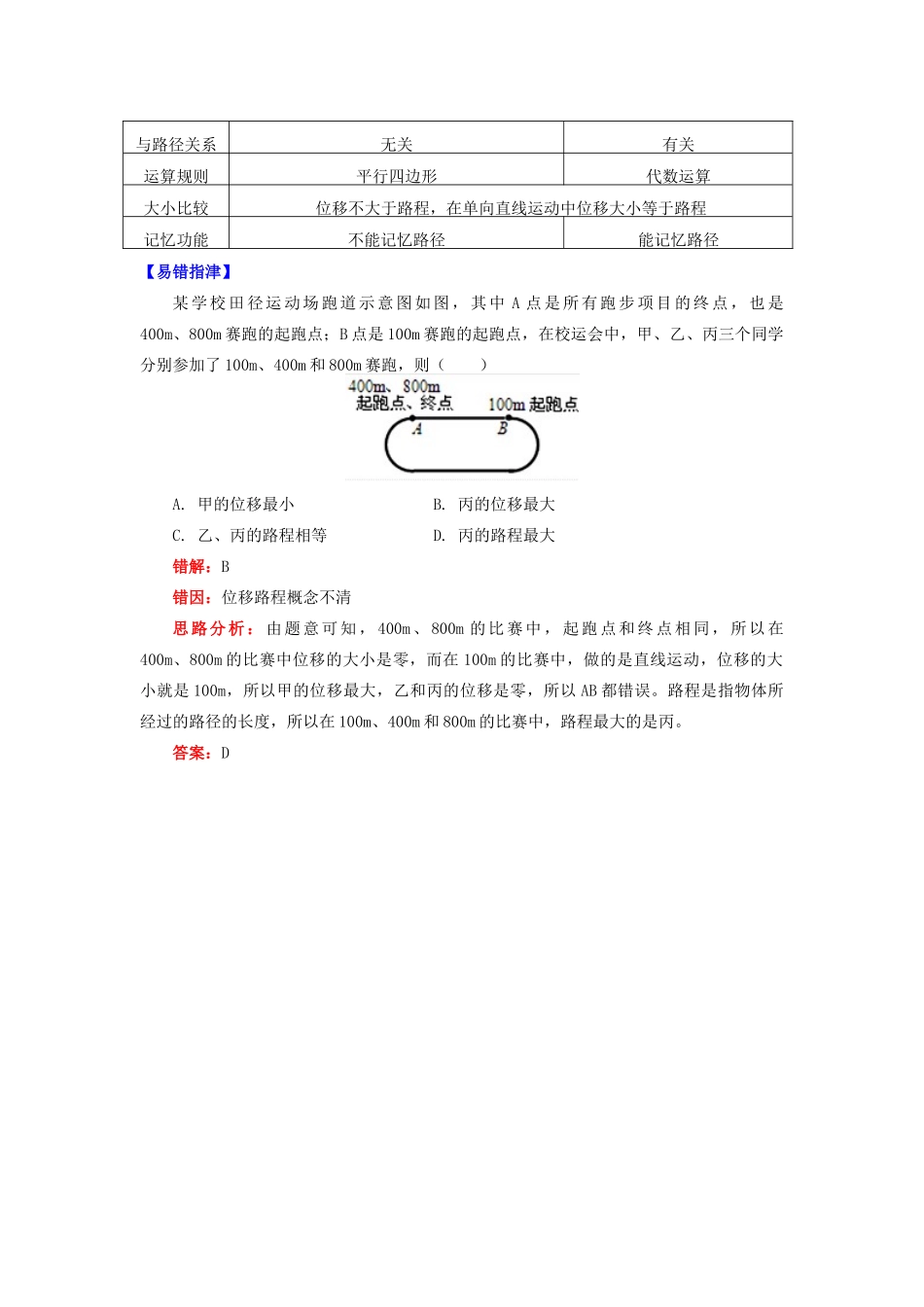 高中物理 第一章 运动的描述 1.2 位移学案 教科版必修1-教科版高一必修1物理学案_第3页