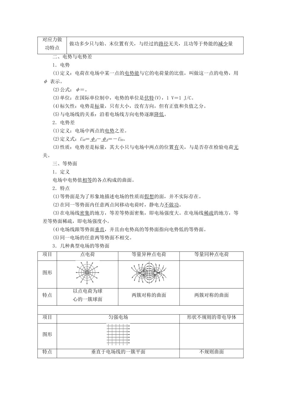 高中物理 第一章 静电场 第4节 电势能 电势与电势差教学案 教科版选修3-1-教科版高二选修3-1物理教学案_第2页