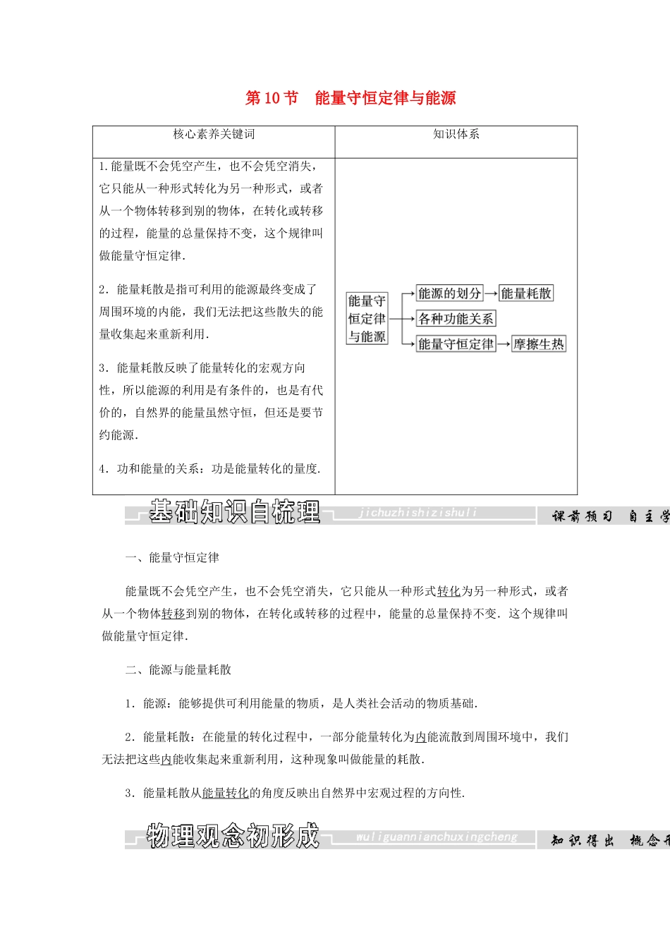 高中物理 第七章 机械能守恒定律 第10节 能量守恒定律与能源学案 新人教版必修2-新人教版高一必修2物理学案_第1页