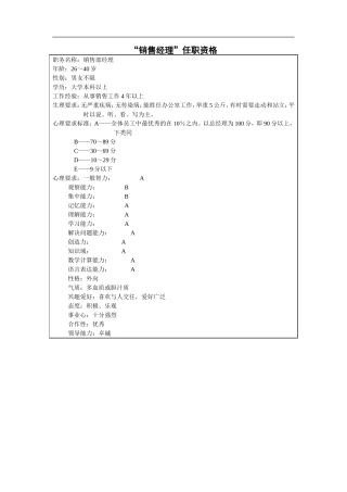 “销售经理”任职资格