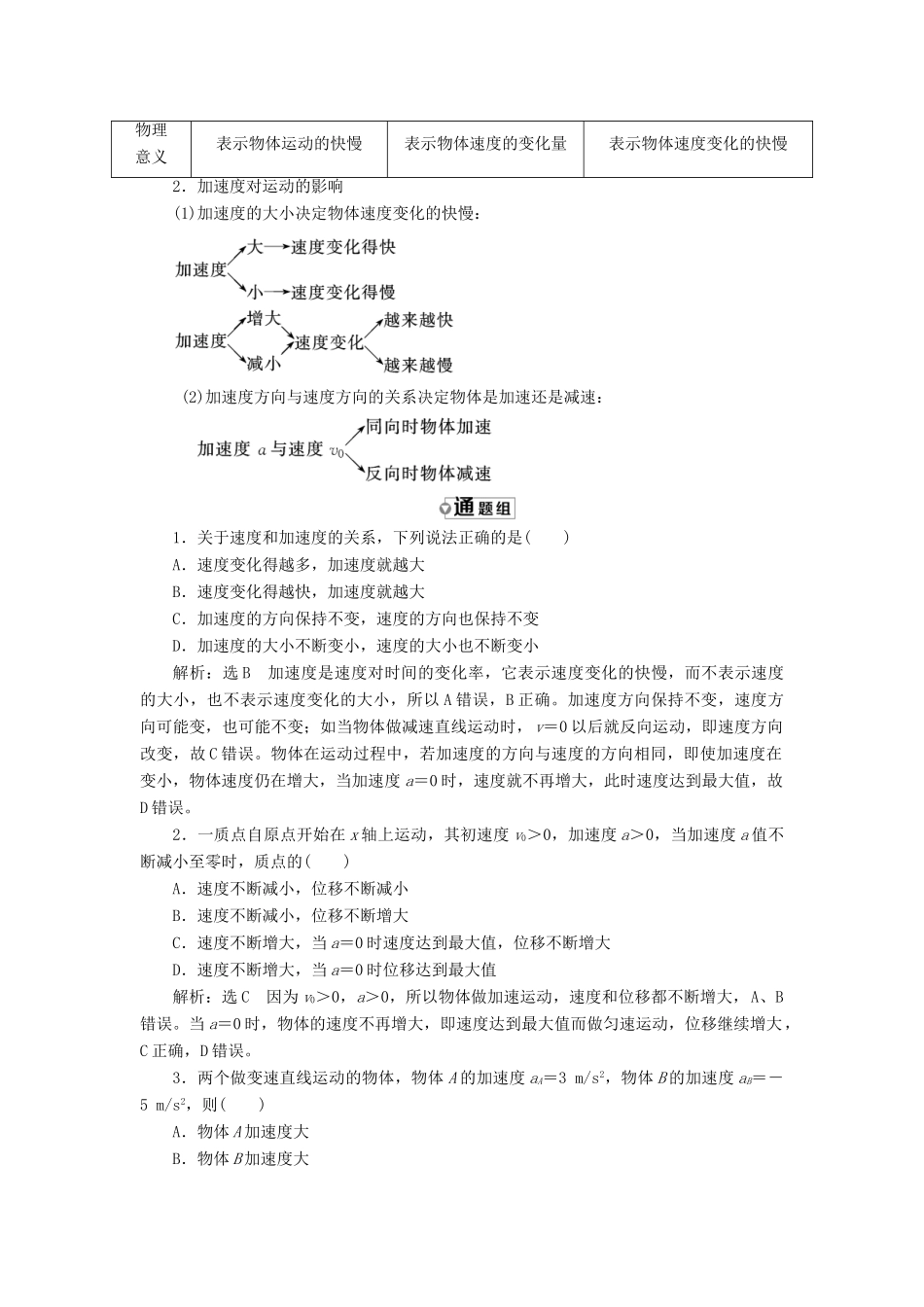 高中物理 第一章 运动的描述 第4节 速度变化快慢的描述——加速度教学案 教科版必修1-教科版高一必修1物理教学案_第3页