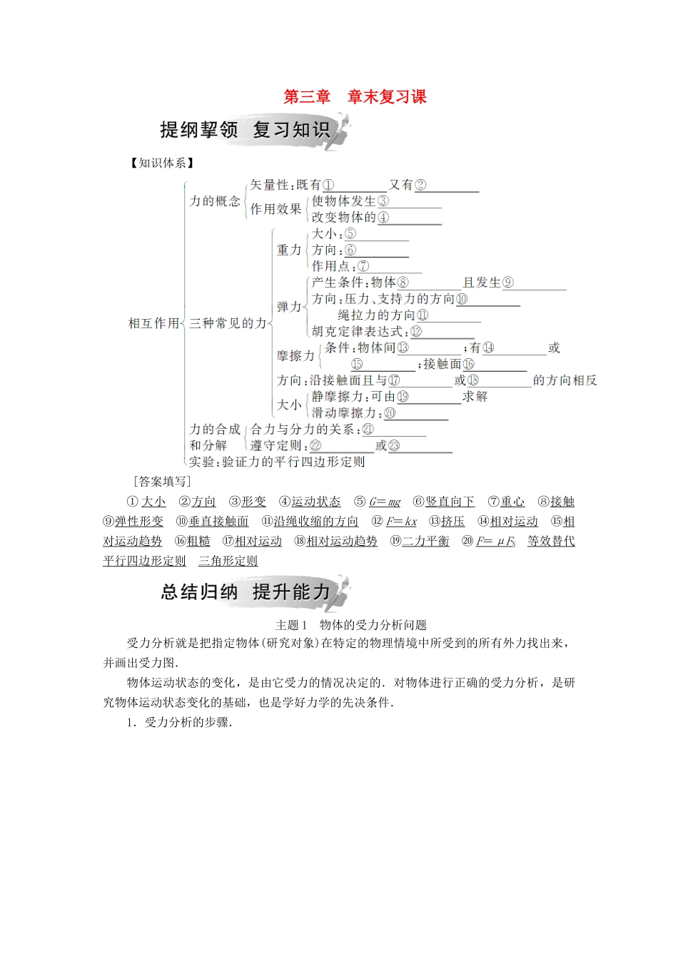高中物理 第三章 相互作用章末复习课学案 新人教版必修1-新人教版高一必修1物理学案_第1页
