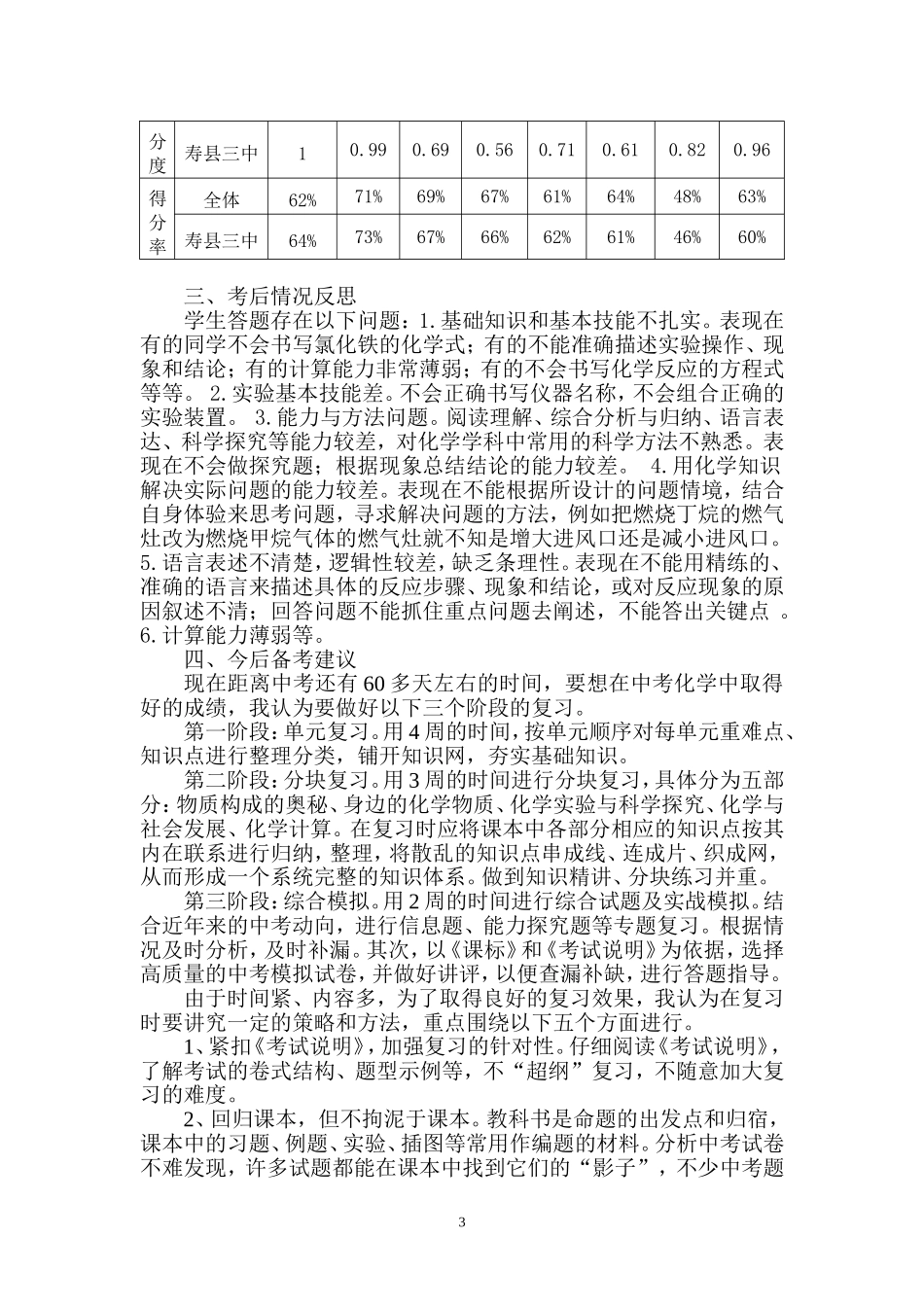 九年级化学第一次模拟考试试卷分析和建议_第3页