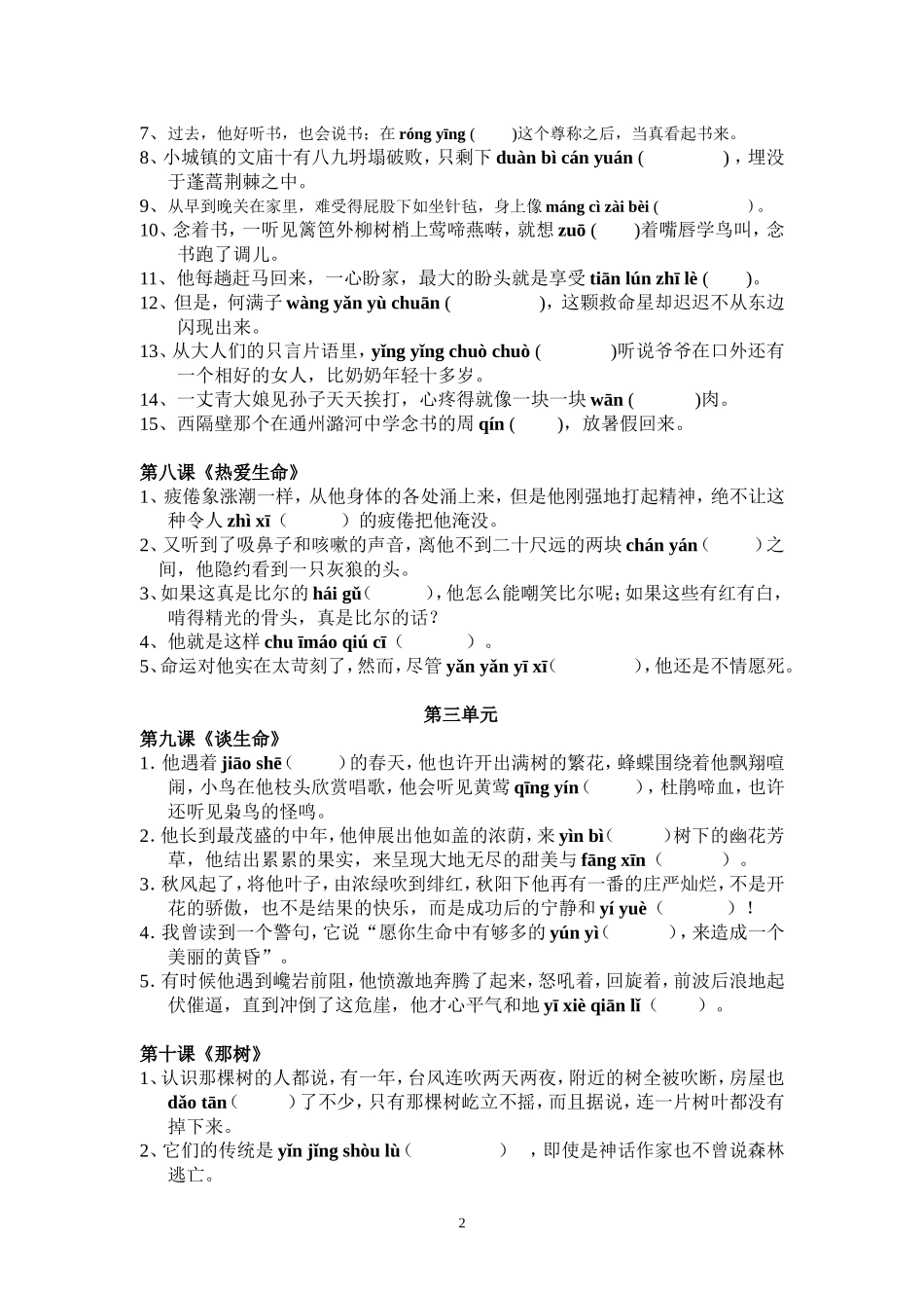 九年级语文下册生字词练习_第2页