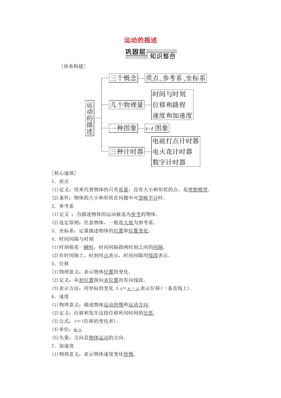 高中物理 第一章 运动的描述 章末综合提升学案 新人教版必修1-新人教版高中必修1物理学案_第1页