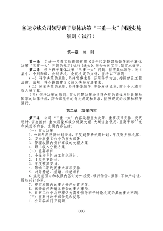 客运专线公司领导班子集体决策“三重一大”问题实施细则（试行）