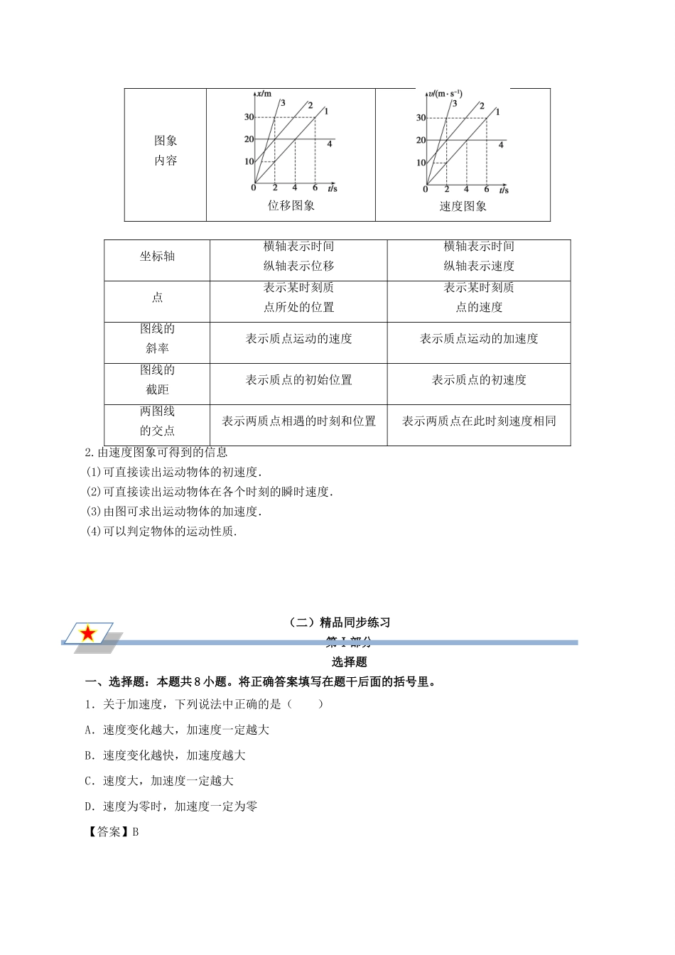 高中物理 第一章 运动的描述 专题1.5 速度变化快慢的描述——加速度重点回眸学案 新人教版必修1-新人教版高一必修1物理学案_第2页