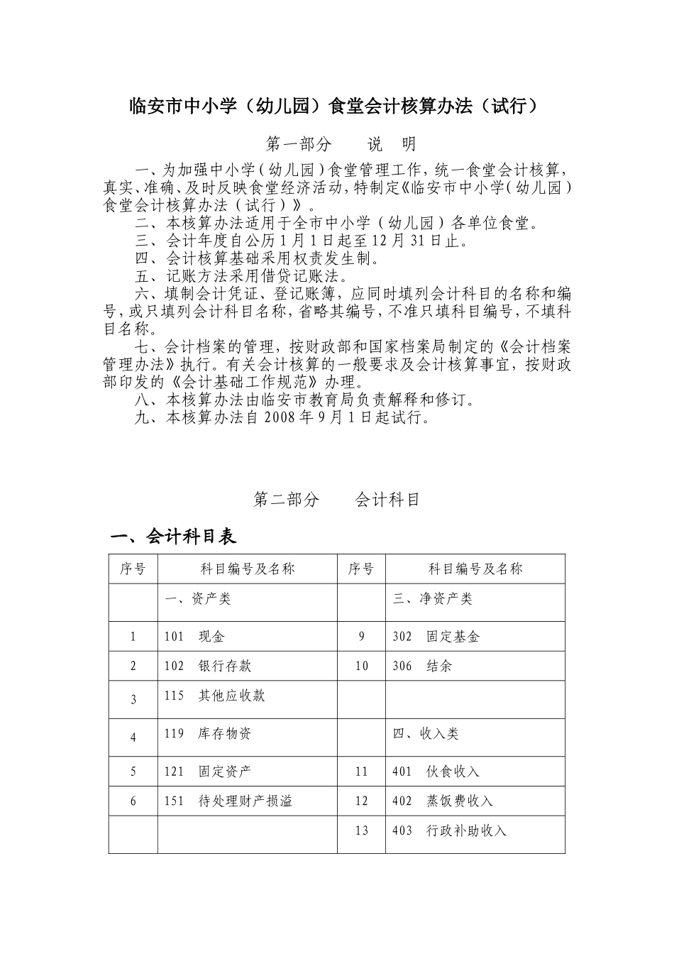 临安市中小学（幼儿园）食堂会计核算办法（试行）_第1页