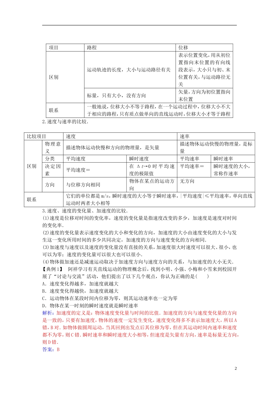 高中物理 第一章 运动的描述章末复习课 新人教版必修1-新人教版高一必修1物理学案_第2页