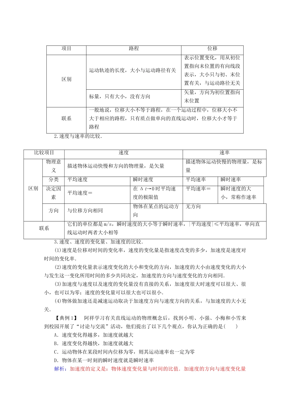 高中物理 第一章 运动的描述章末复习课学案 新人教版必修1-新人教版高一必修1物理学案_第2页